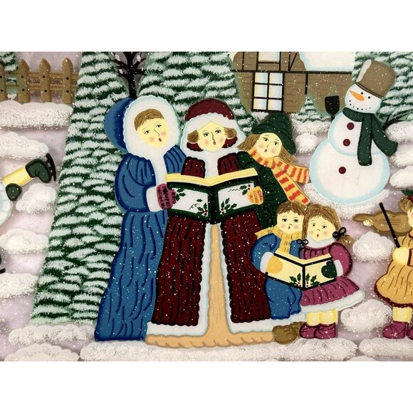 Winter Holiday Framed Hand-Painted Wall Window Hanging Carolers Snowman Skater - Picture 4 of 7